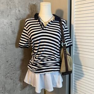 Denim & Flower Striped Polo Shirt